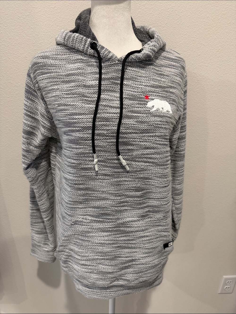 Dikotomy Gray Knit Hoodie Sweater with Bear Accent. Size S